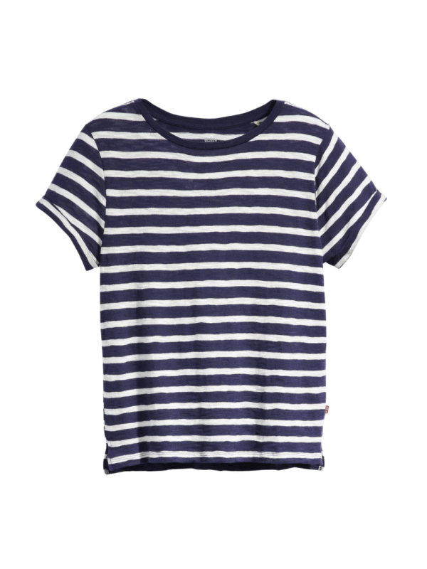 Camisa Margot listrada azul manga curta