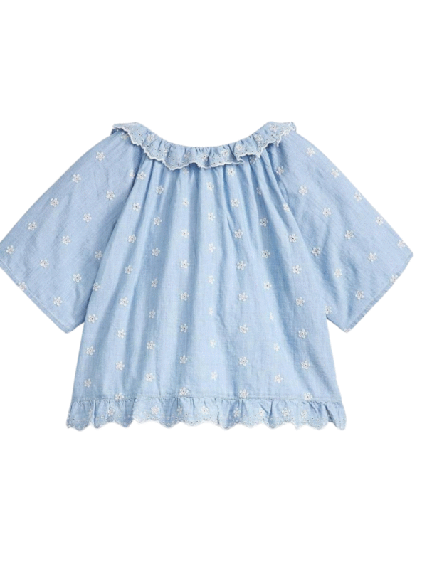 Blusa Lyka Azul manga curta Acabamento Laise Branc