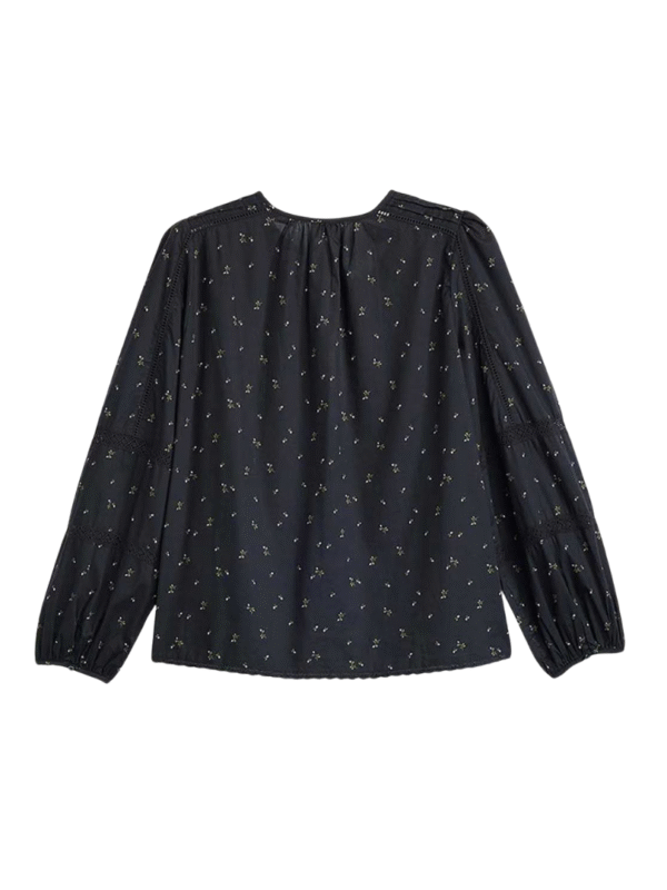 Blusa Aliyah preta estampada manga longa